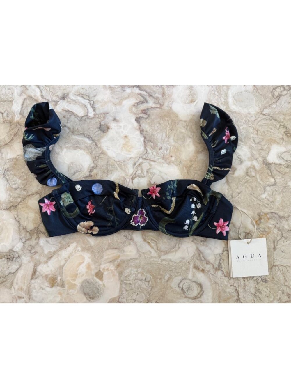 AGUA by AGUA Bendita  $160 Kiwi Tesoro ruffled printed bikini top NEW XS - Picture 2 of 10